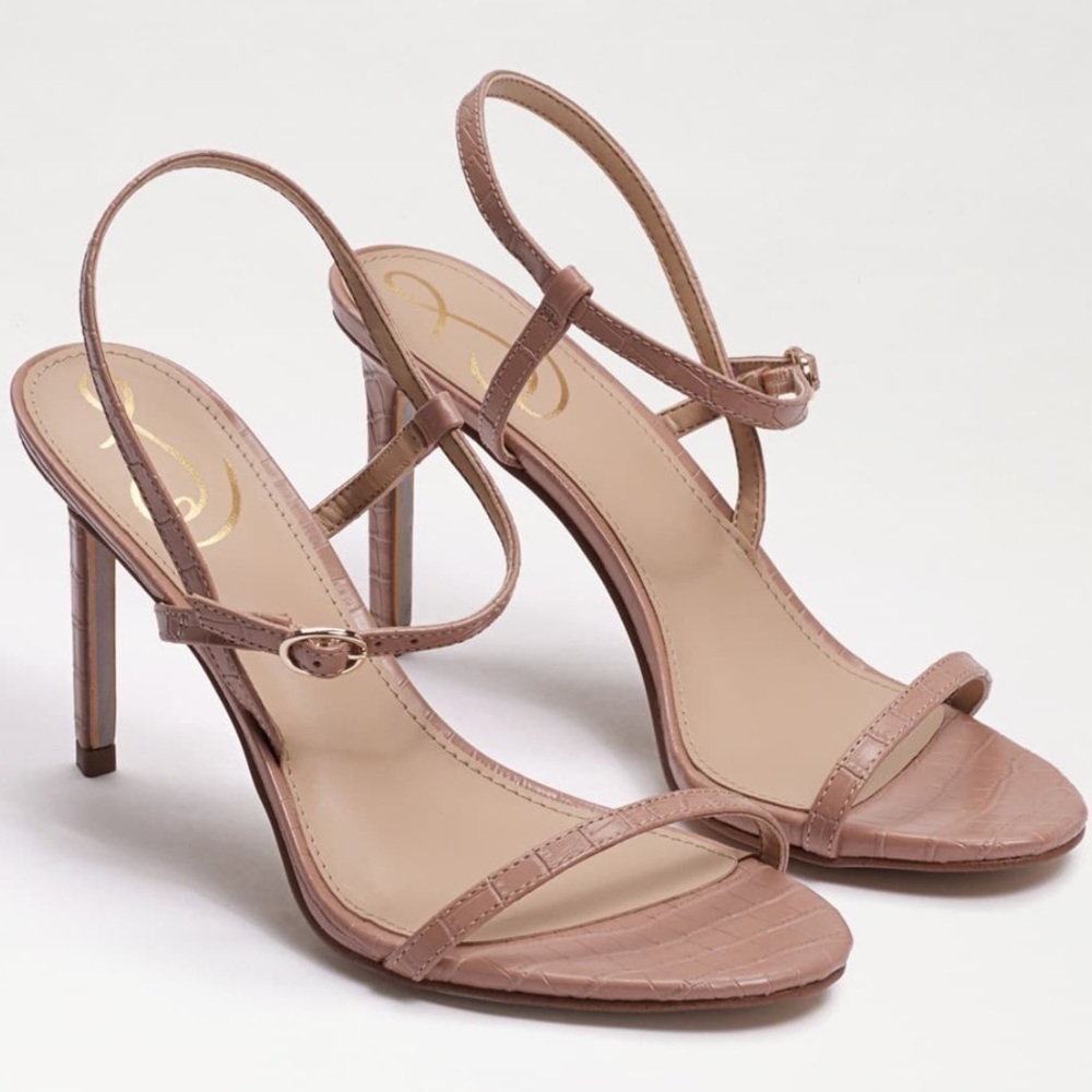 Sam Edelman Doran Maple croc embossed print leather heels sandals nude Sz 10 M